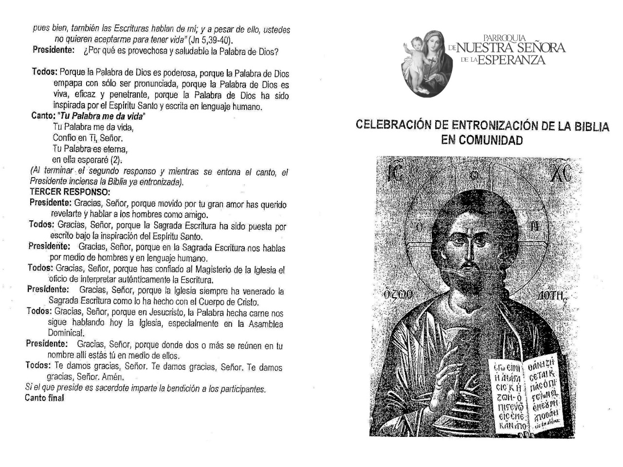 Entronización de la Biblia en comunidad 